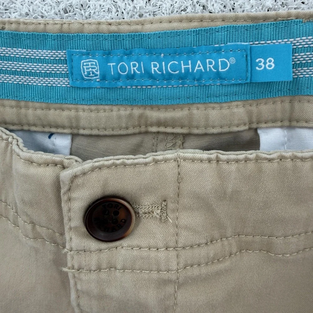 Tori Richard Shorts Mens 38 Khaki Chino Flat Front Stretch Tencel Lyocell Casual